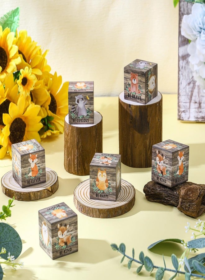 Vertintong 6 Pcs 1.6 Inch Inspirational Woodland Nursery Decor Animals Wall Decor Stuff Wooden Forest Animals Bear Raccoon Lion Fox Block Safari Creature Table Decoration (Brown) - Image 5